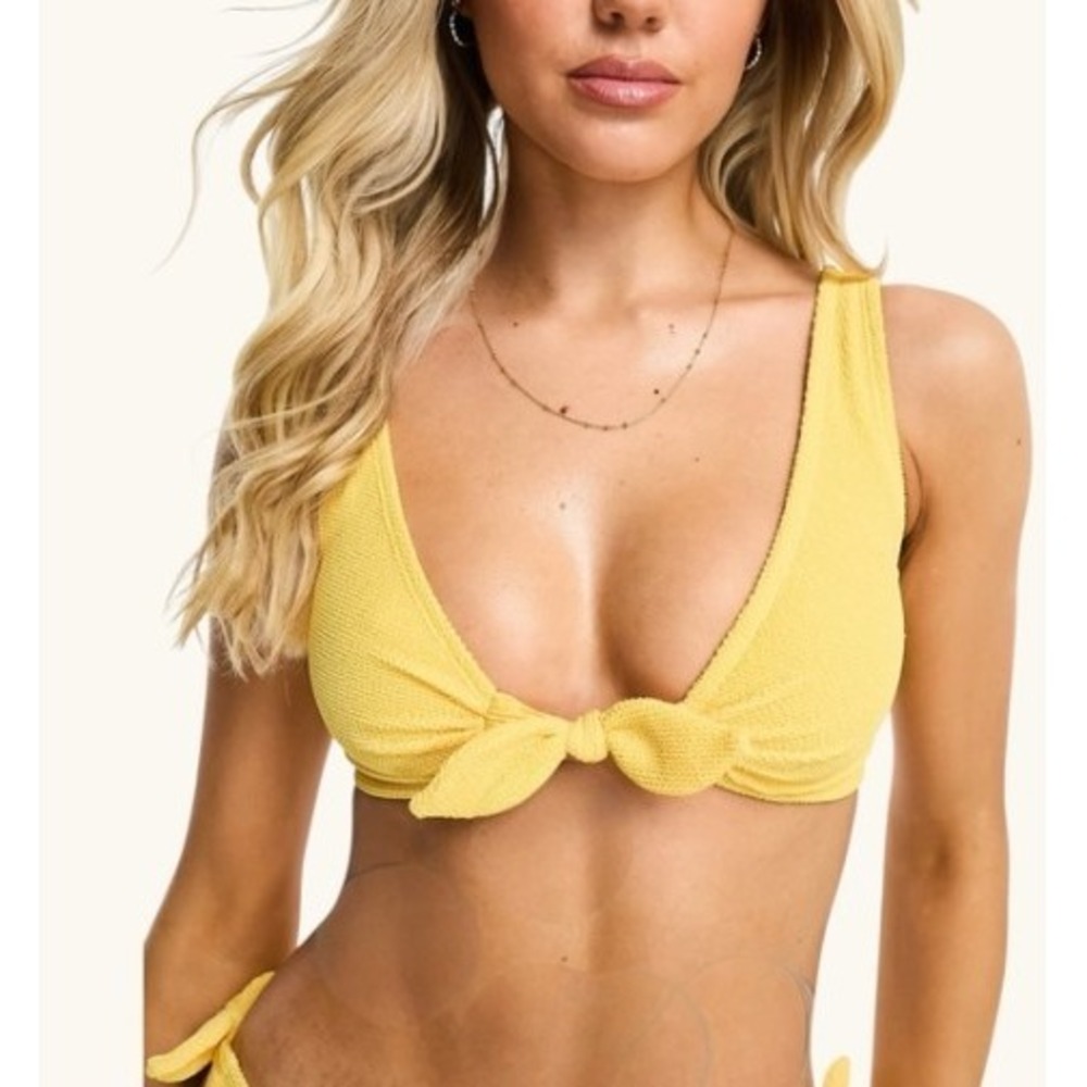 & Other Stories Yellow Textured Knot Front V-Neck Bikini Top NWT